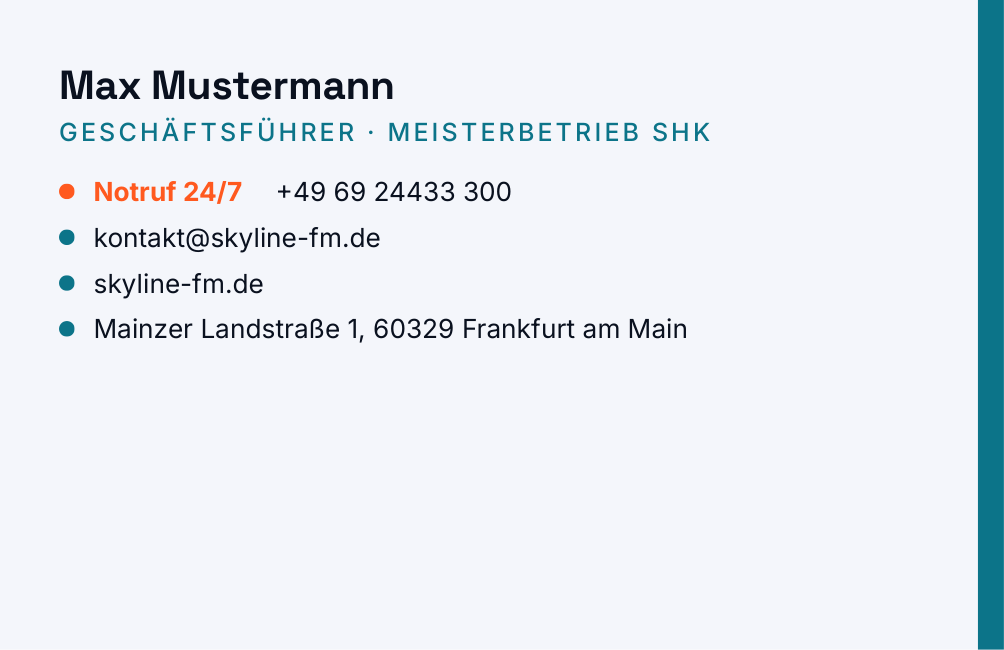 Visitenkarte Rückseite